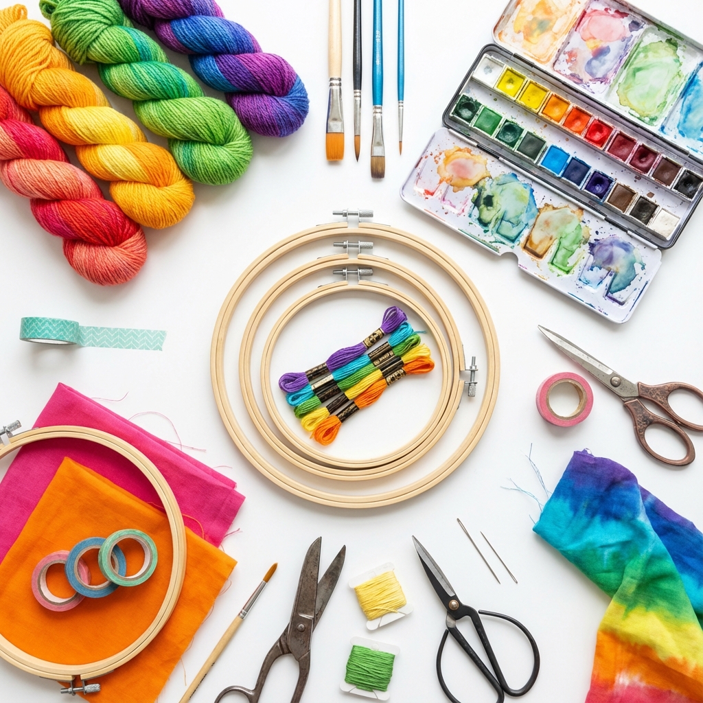 Craft supplies flat lay