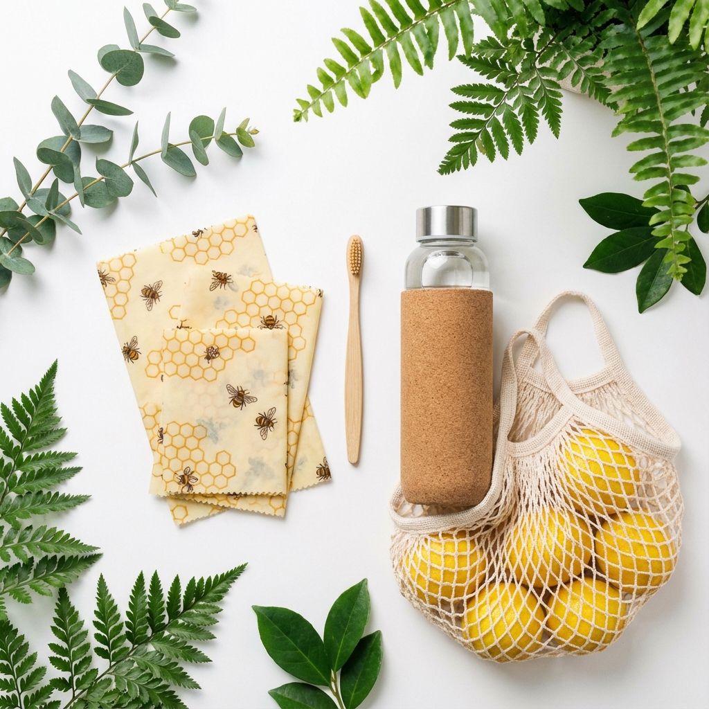 Eco-friendly gifts flat lay