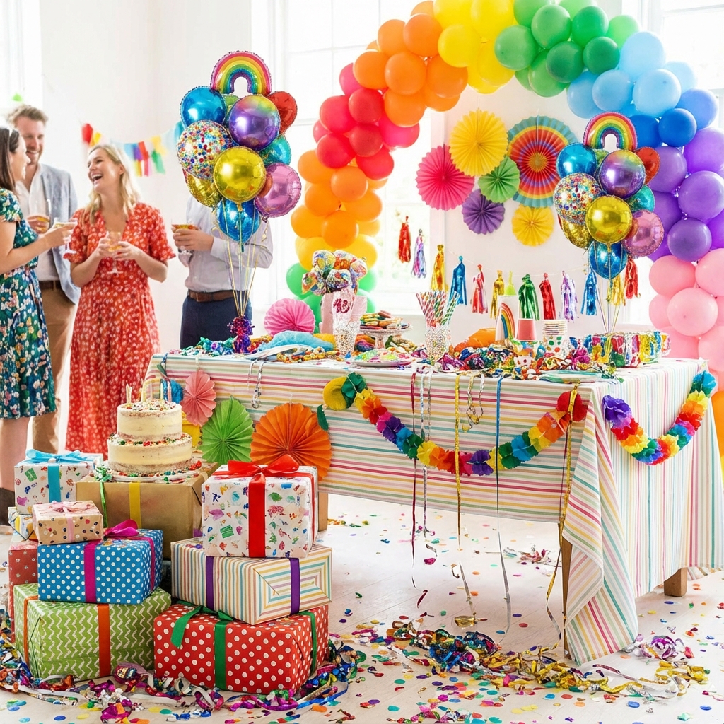 Colorful party setup with balloons and decorations